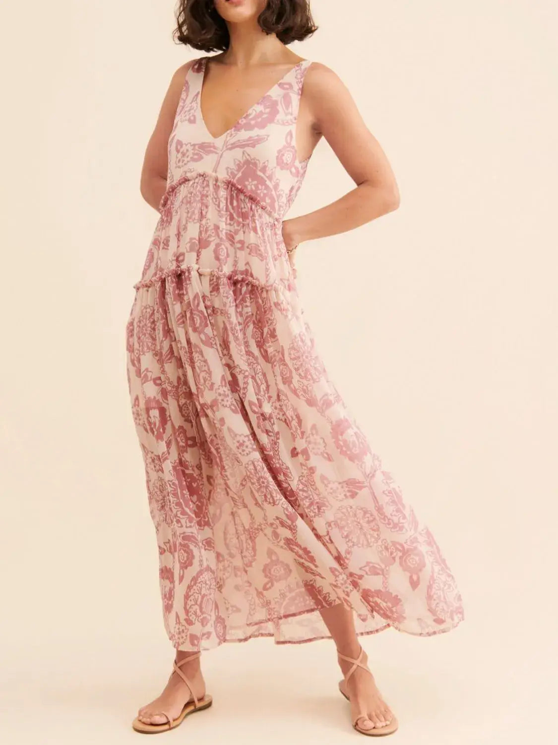 Printed V-Neck Sleeveless Dress - Trendsi - Flyclothing LLC