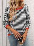 Mandy Striped Round Neck Long Sleeve Sweater - Trendsi - Flyclothing LLC