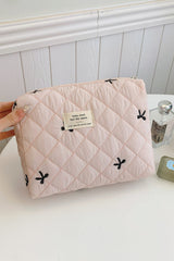 Bow Embroidered Quilted Storage Bag - Trendsi