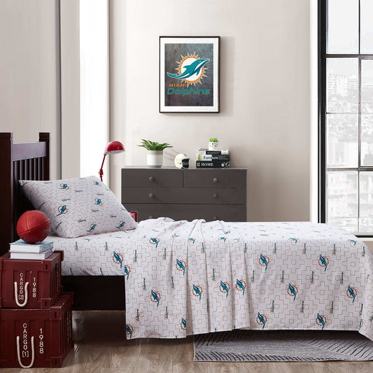 Miami Dolphins Scatter Sheet Set Twin - Logo Brands - Flyclothing LLC