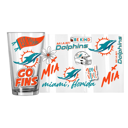 Miami Dolphins 16oz Native Pint Glass - Logo Brands - Flyclothing LLC