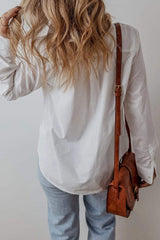 Eyelet Button Down Long Sleeve Shirt - Trendsi - Flyclothing LLC