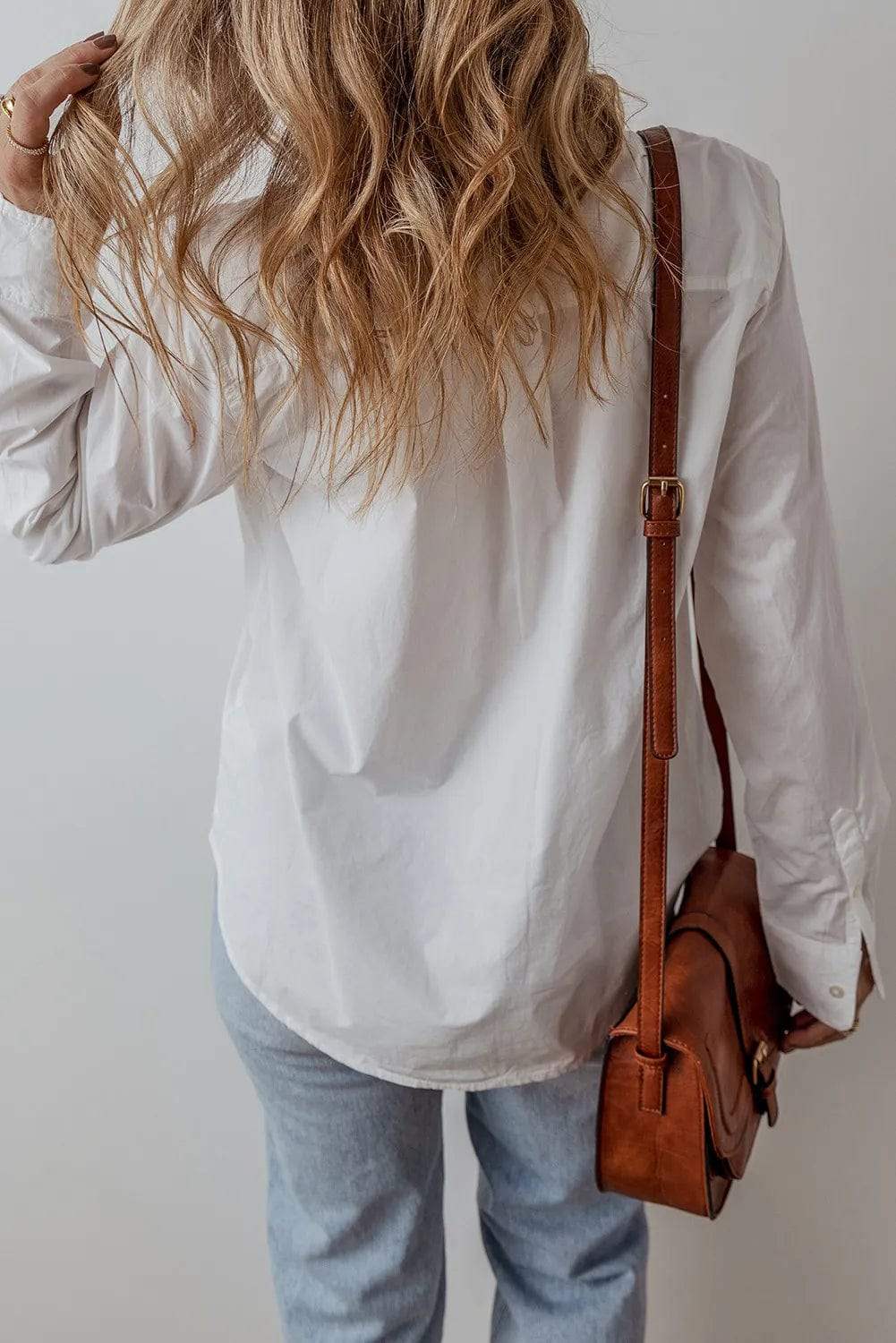Eyelet Button Down Long Sleeve Shirt - Trendsi - Flyclothing LLC