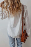 Eyelet Button Down Long Sleeve Shirt - Trendsi - Flyclothing LLC