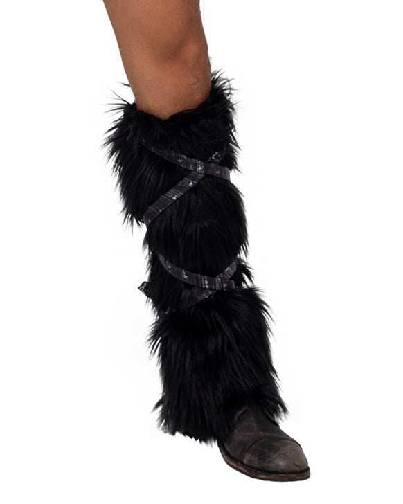 Roma Costume Pair of Black Faux Fur Leg Warmers - Roma Costume - Flyclothing LLC