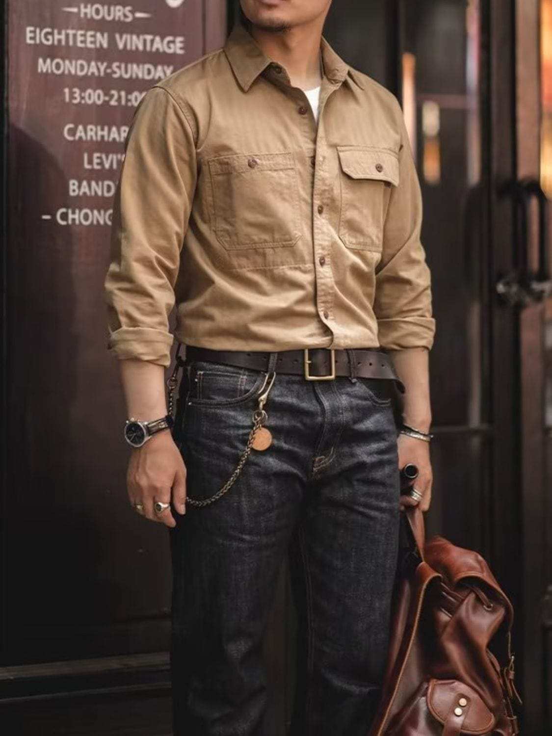 Men's Button Down Long Sleeve Shirt with Chest Pockets - Trendsi - Flyclothing LLC