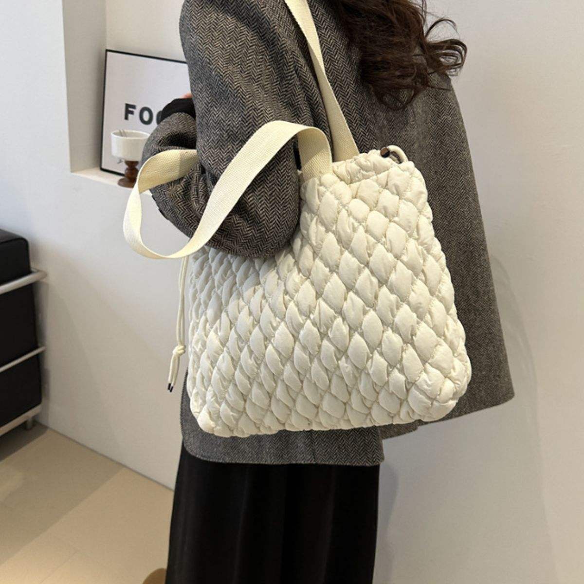 Drawstring Bubble Texture Tote Bag - Trendsi - Flyclothing LLC