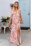 Printed Surplice Short Sleeve Tie Waist Maxi Dress - Trendsi
