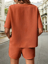 Waffle-Knit Half Sleeve Top and Shorts Set - Trendsi - Flyclothing LLC