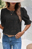 Round Neck Flounce Sleeve Blouse - Trendsi - Flyclothing LLC