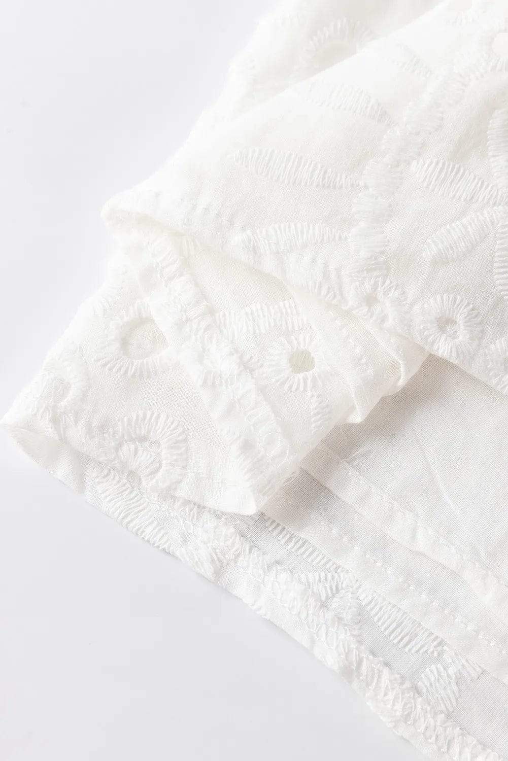 Eyelet Frill Short Sleeve Blouse - Trendsi - Flyclothing LLC