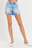 RISEN High Rise Distressed Hem Denim Shorts - Trendsi - Flyclothing LLC