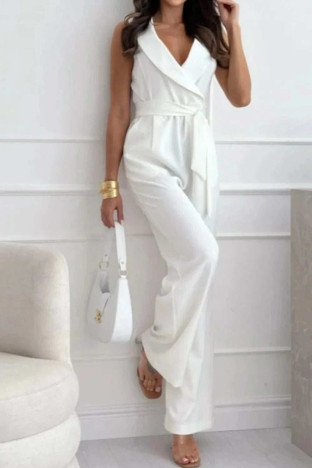 Surplice Sleeveless Wide Leg Jumpsuit - Trendsi - Flyclothing LLC