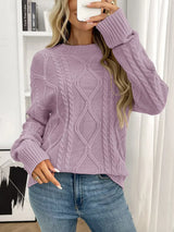 Cable Knit Round Neck Sweater - Trendsi - Flyclothing LLC