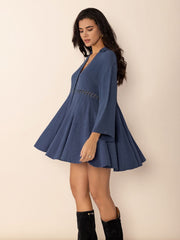 Cutout Johnny Collar Long Sleeve Mini Dress - Trendsi