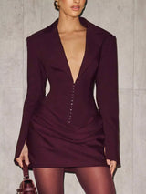 Full Size Blazer-Style Long Sleeve Mini Dress Plus Size - Trendsi - Flyclothing LLC