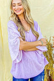 And The Why Feather Detailed 3/4 Sleeve Slub Top - Trendsi - Flyclothing LLC