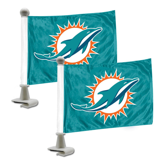 Miami Dolphins Ambassador Car Flags - 2 Pack Mini Auto Flags, 4in X 6in
