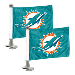 Miami Dolphins Ambassador Car Flags - 2 Pack Mini Auto Flags, 4in X 6in