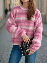 Gradient Round Neck Dropped Shoulder Sweater - Trendsi - Flyclothing LLC