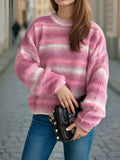 Gradient Round Neck Dropped Shoulder Sweater - Trendsi - Flyclothing LLC