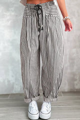 Stripe Drawstring Casual Loose Pants - Trendsi - Flyclothing LLC