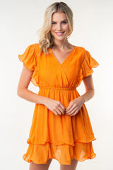 White Birch Full Size Short Sleeve Woven Layered Dress Trendsi