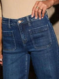 High Rise Front Pocket Patch Wide Leg Jeans - Trendsi