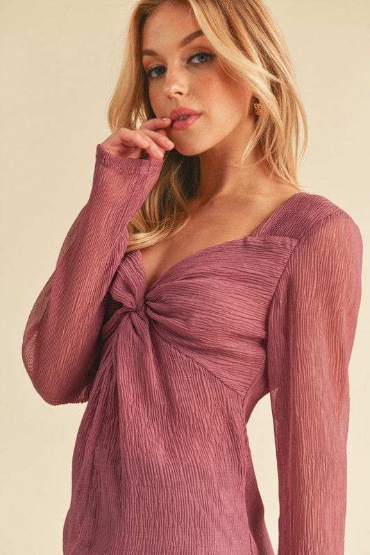 Aemi + Co Twisted Sweetheart Neck Long Sleeve Blouse - Trendsi - Flyclothing LLC