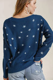 Umgee Full Size Star V-Neck Long Sleeve Sweater Plus Size - Trendsi
