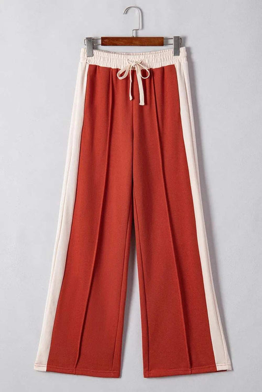 Drawstring Contrast Wide Leg Pants - Trendsi - Flyclothing LLC