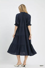 Umgee Solid Tiered Midi Dress - Trendsi - Flyclothing LLC