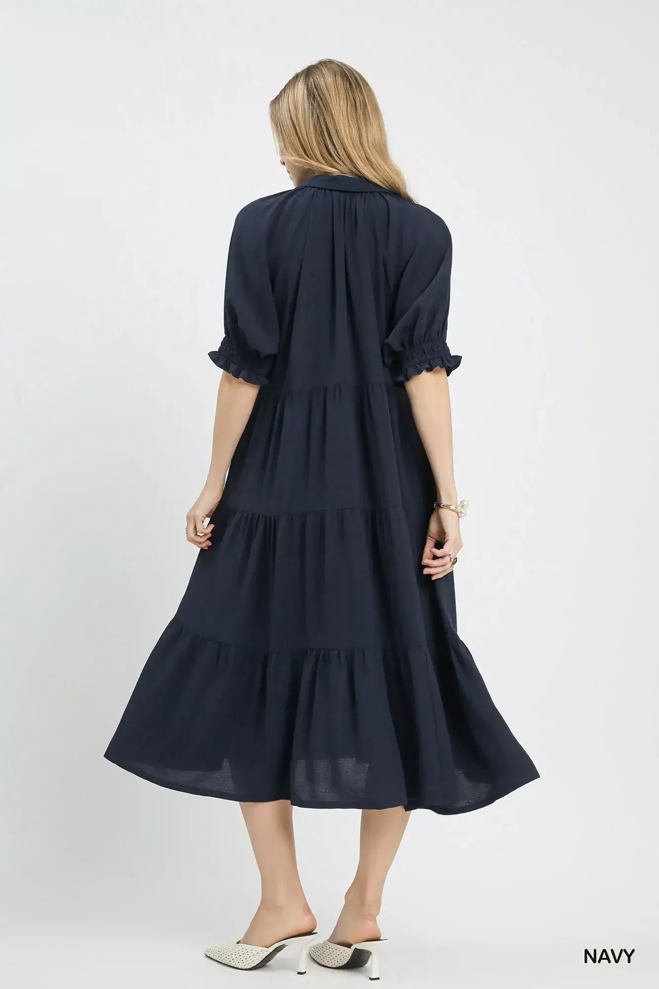 Umgee Solid Tiered Midi Dress - Trendsi - Flyclothing LLC