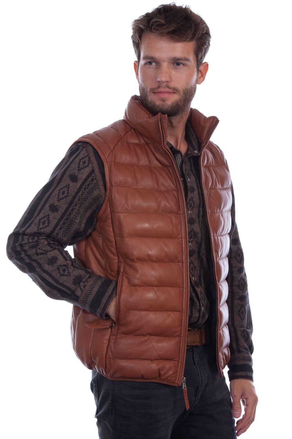 Scully COGNAC SOFT LAMB MEN'S VEST - Scully Leather