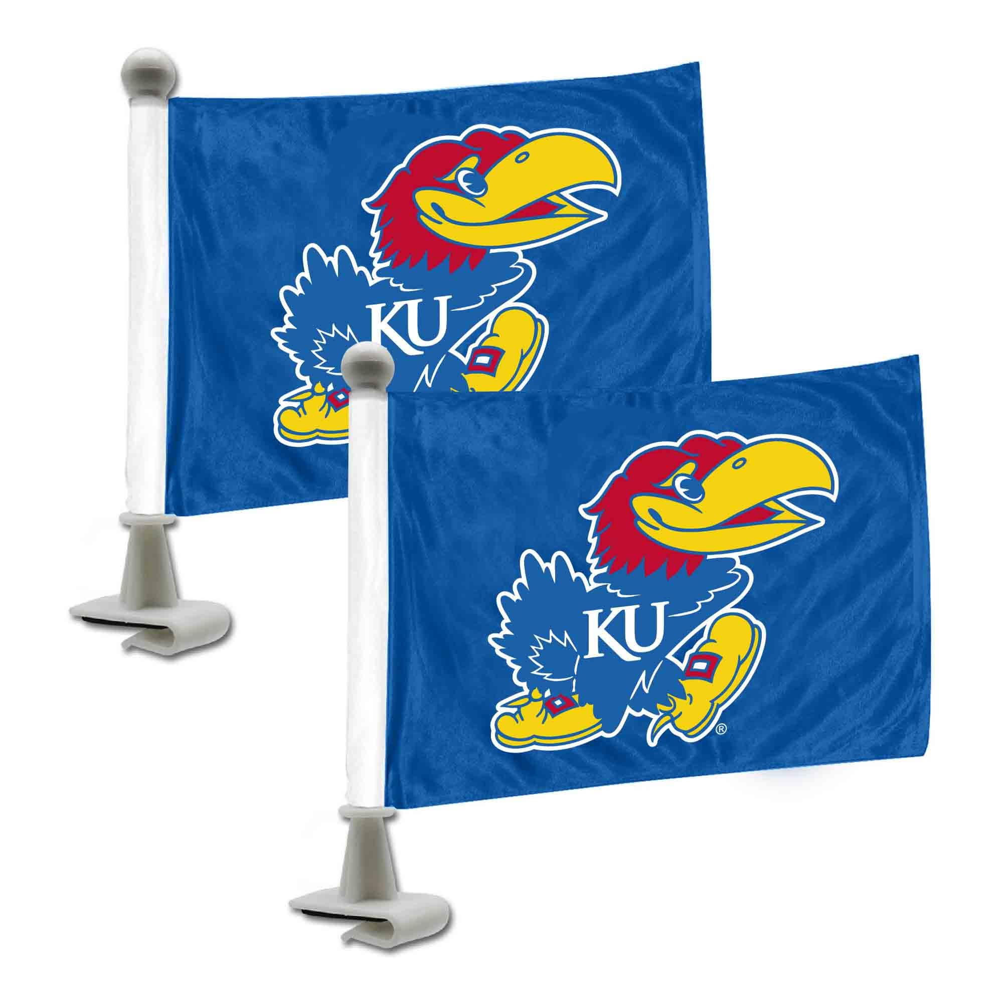 Kansas Jayhawks Ambassador Car Flags - 2 Pack Mini Auto Flags, 4in X 6in - Kansas