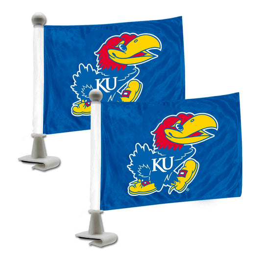 Kansas Jayhawks Ambassador Car Flags - 2 Pack Mini Auto Flags, 4in X 6in - Kansas