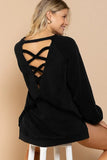 POL Back Cross Strap Detail Balloon Sleeve Sweatshirt - Trendsi