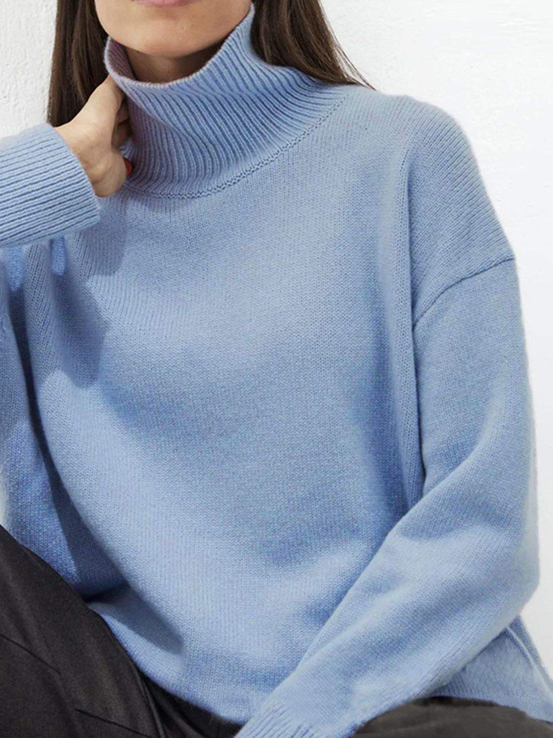 Ribbed Detail Turtleneck Dropped Shoulder Sweater - Trendsi - Flyclothing LLC