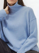 Ribbed Detail Turtleneck Dropped Shoulder Sweater - Trendsi - Flyclothing LLC