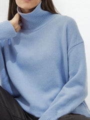 Ribbed Detail Turtleneck Dropped Shoulder Sweater - Trendsi