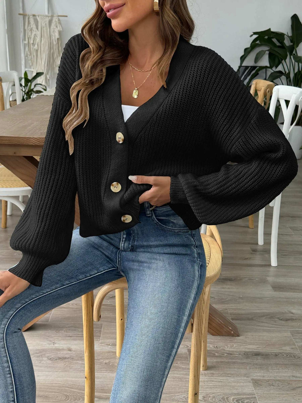 V-Neck Button Up Long Sleeve Cardigan - Trendsi - Flyclothing LLC