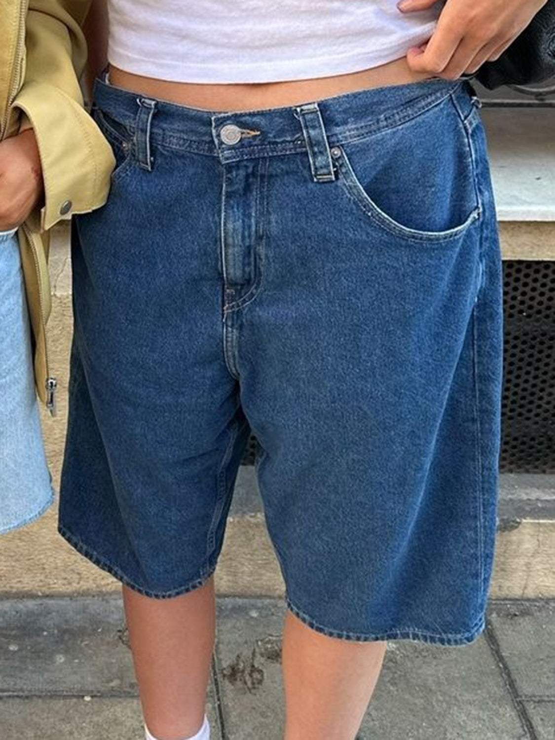High Waist Denim Shorts with Pockets - Trendsi - Flyclothing LLC