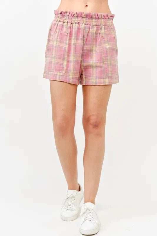 And The Why Plaid Print Smocked Detail Casual Shorts - Trendsi - Flyclothing LLC