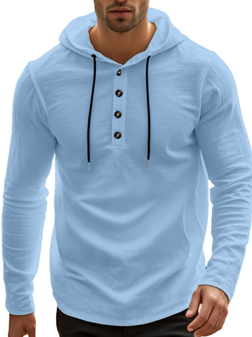 Men's Full Size Drawstring Button Detail Long Sleeve Hoodie Plus Size - Trendsi