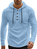 Men's Full Size Drawstring Button Detail Long Sleeve Hoodie Plus Size - Trendsi