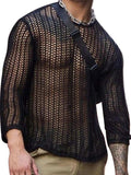 Men's Full Size Hollow Out Round Neck Long Sleeve Top Plus Size - Trendsi - Flyclothing LLC
