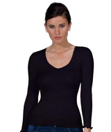 EGI Luxury Wool Silk V-Neck Long Sleeve Top. Proudly Made in Italy (1493) - tittimitti - Flyclothing LLC