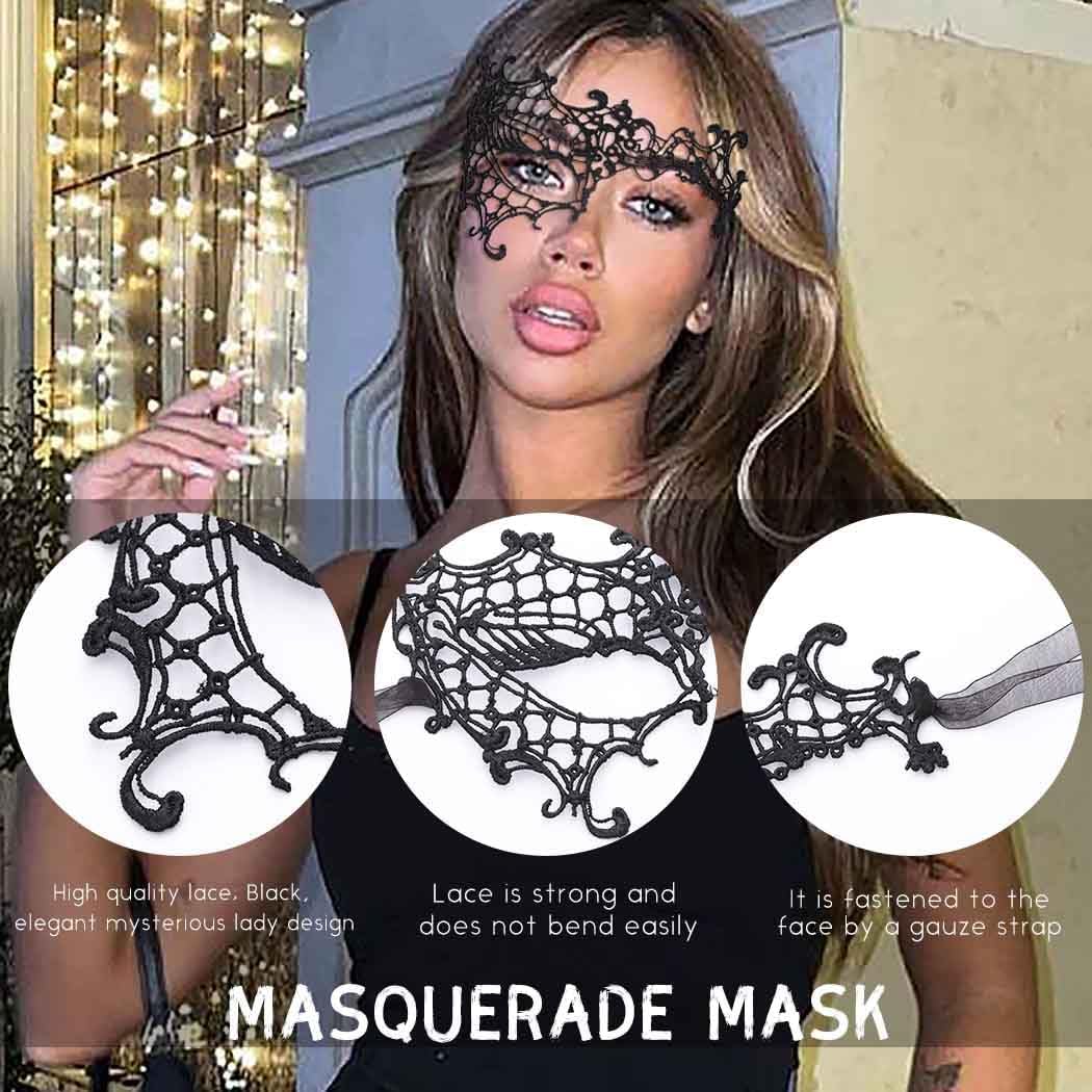 Masquerade Lace Mask Women Black Lace Masks Costume Party Proms Face Mask Halloween Eye Mask - SHOMICOBOUTIQUE - Flyclothing LLC