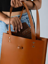 Chestnut Elegance Leather Tote - Classy Leather Bags - Flyclothing LLC