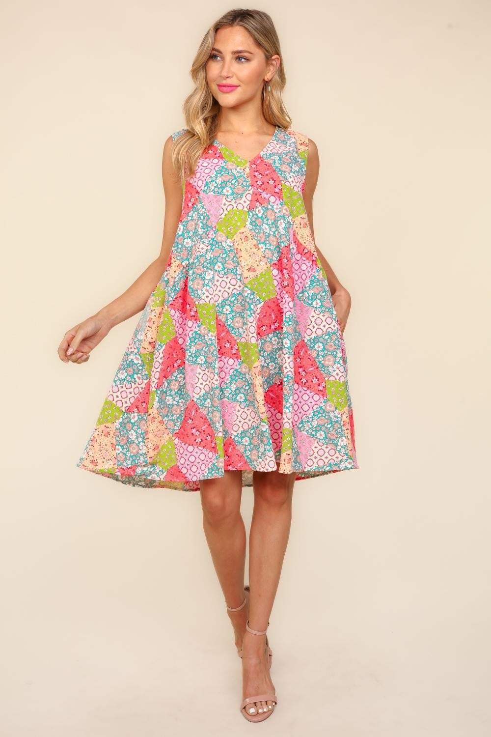 Haptics Full Size Babydoll Floral Patchwork Dress with Side Pockets - Trendsi - Flyclothing LLC